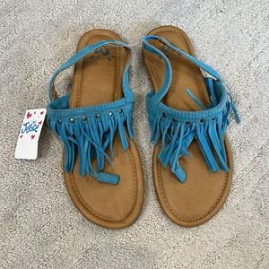 NWT Justice Little Girls Blue Fringe Tassels Sandals Summer Shoes Size‎ 6